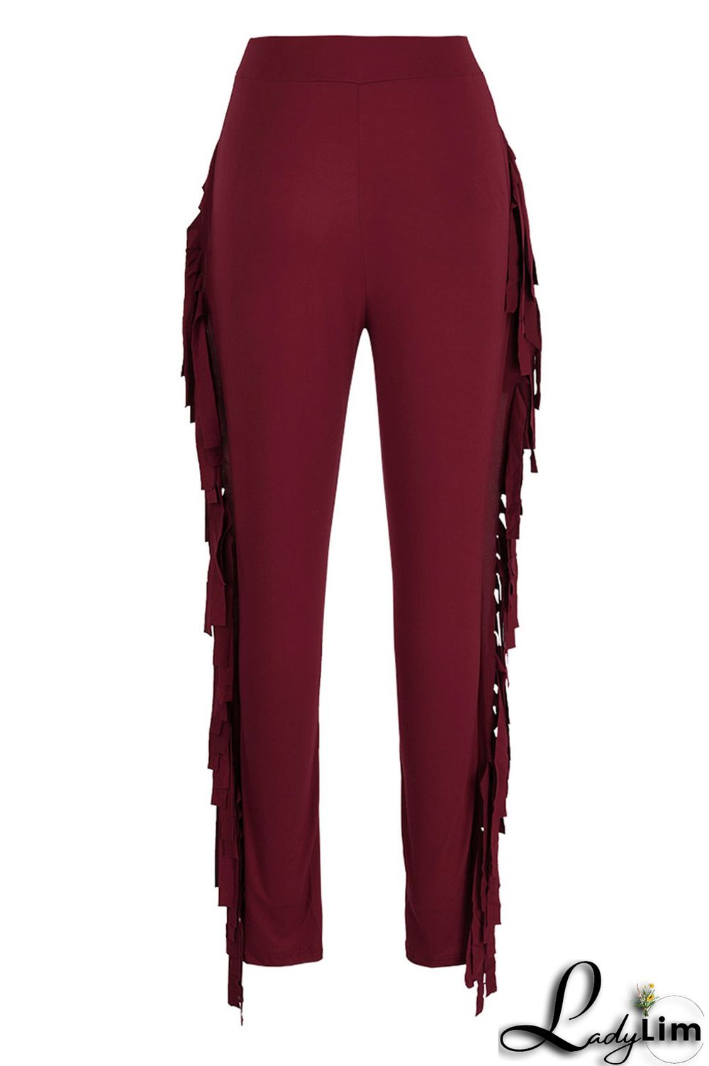 Black Fashion Casual Solid Tassel Regular High Waist Pencil Trousers