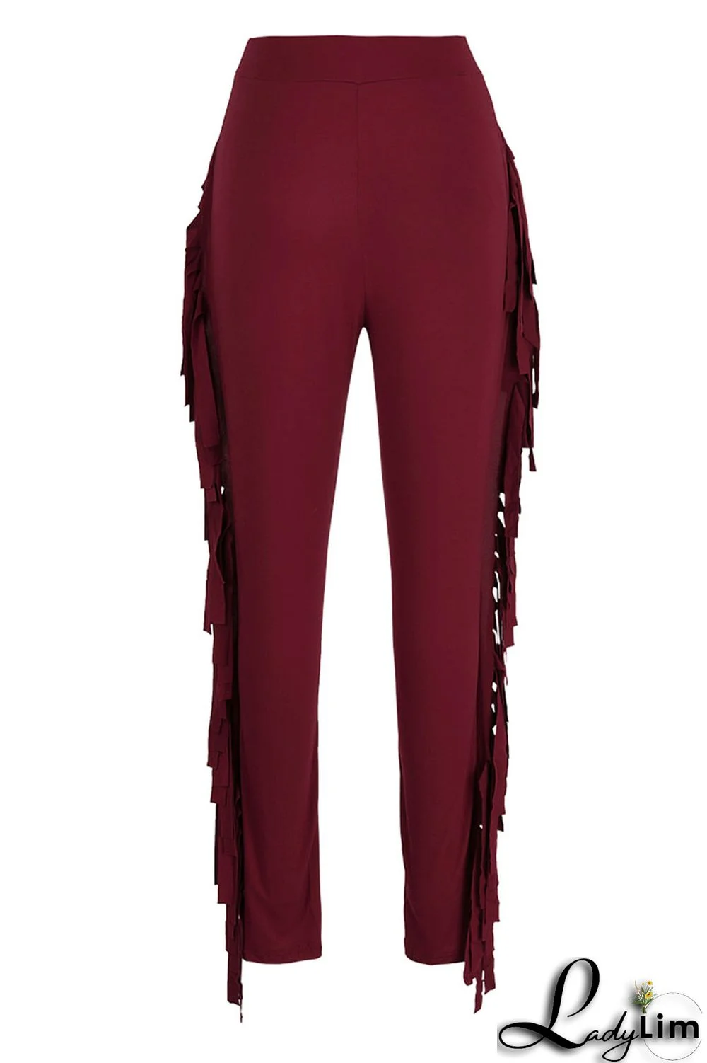 Black Fashion Casual Solid Tassel Regular High Waist Pencil Trousers