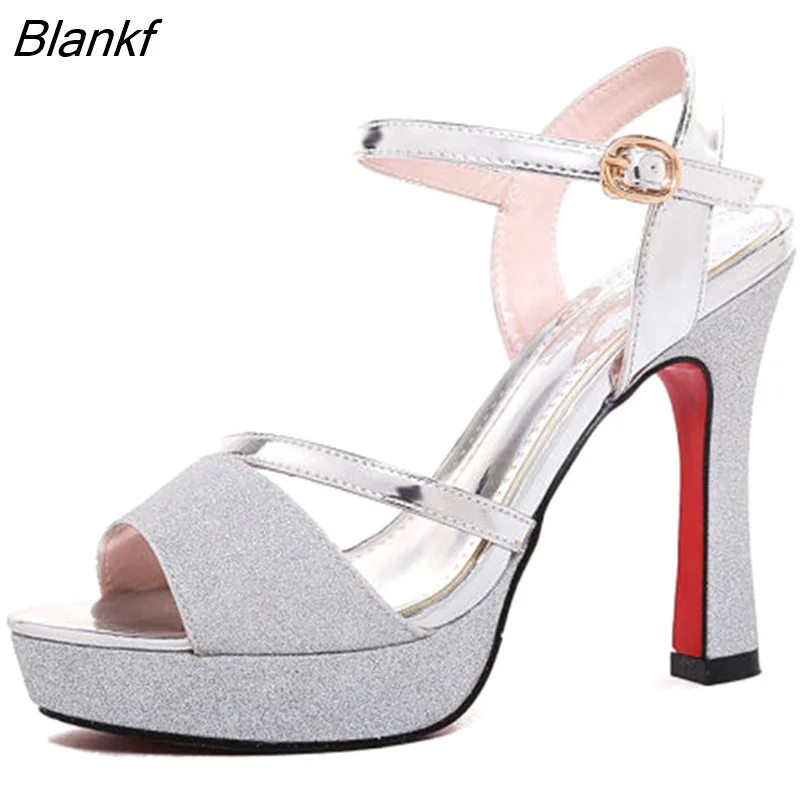 Blankf New Korean Version Waterproof Platform Word Buckle 11.5CM High Heels Summer New Fish Mouth Sexy Sandals Women's Shoes Gold