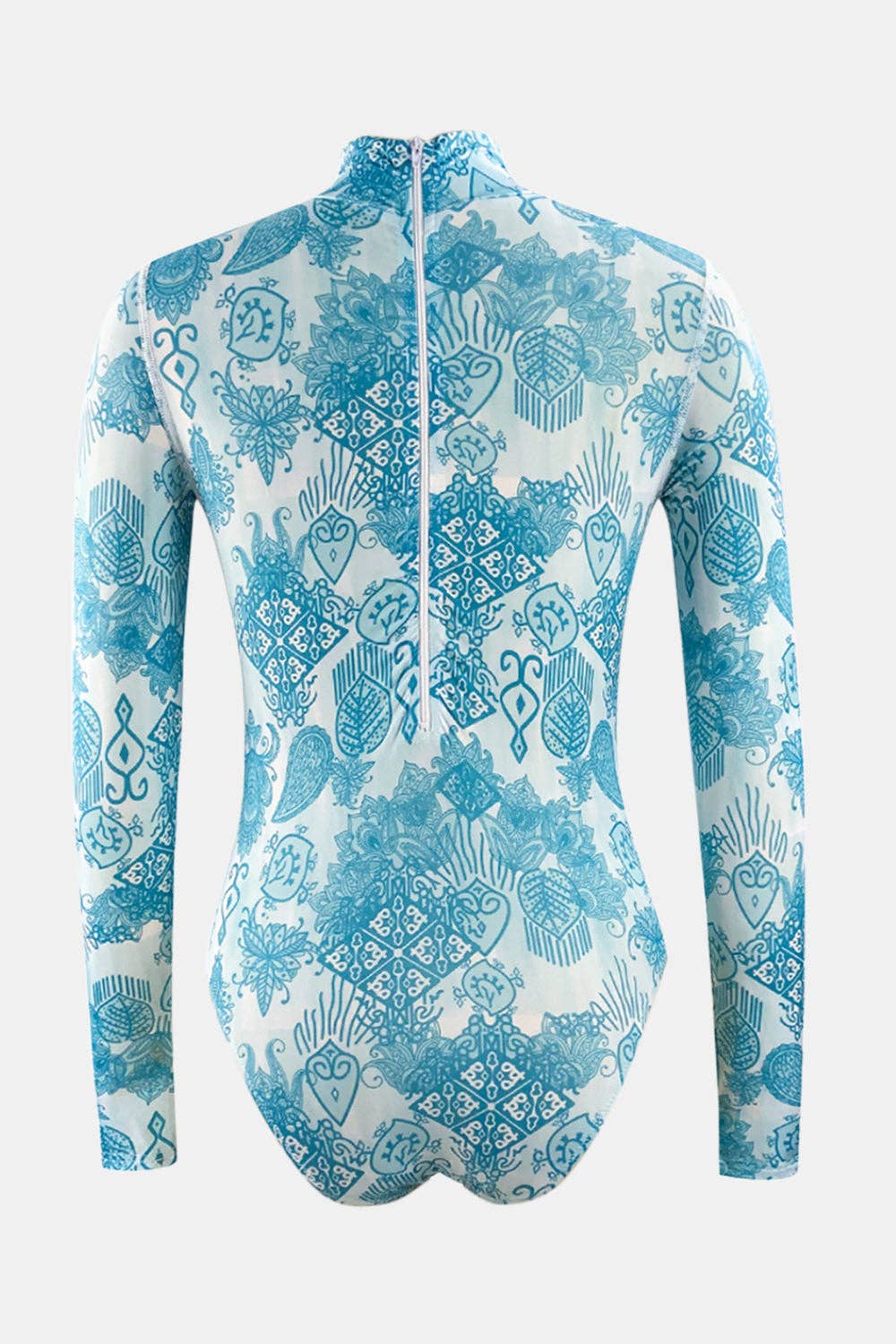 Printed Mock Neck Long Sleeve One-Piece Swimwear | IFYHOME
