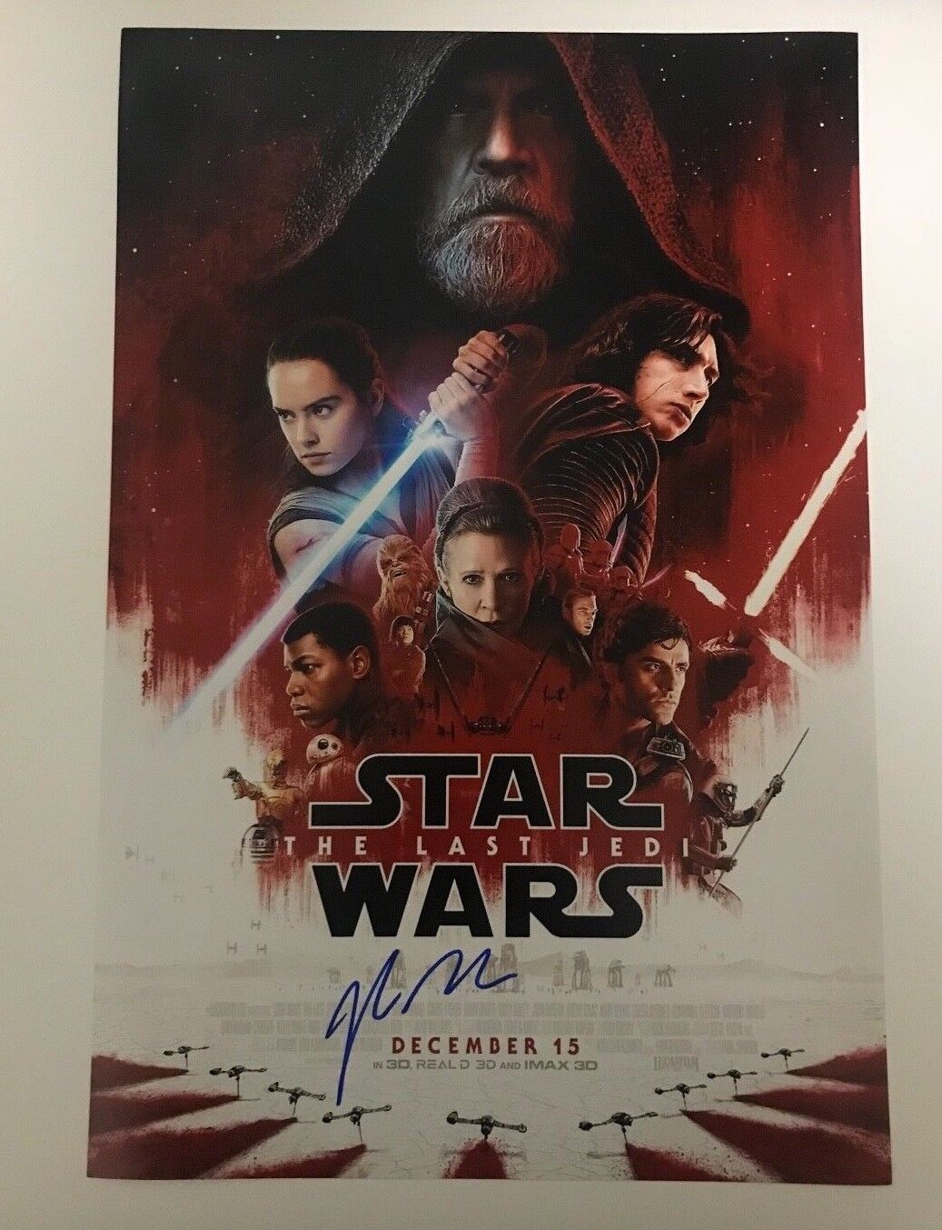 * RIAN JOHNSON * signed autographed 12x18 poster * STAR WARS THE LAST JEDI * 1