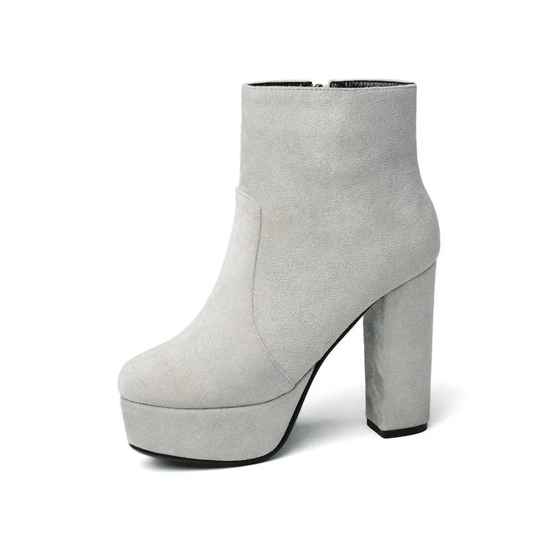 NEMAONE 2020 new top quality flock leather boots women high heels platform ankle boots for women round toe autumn winter shoes