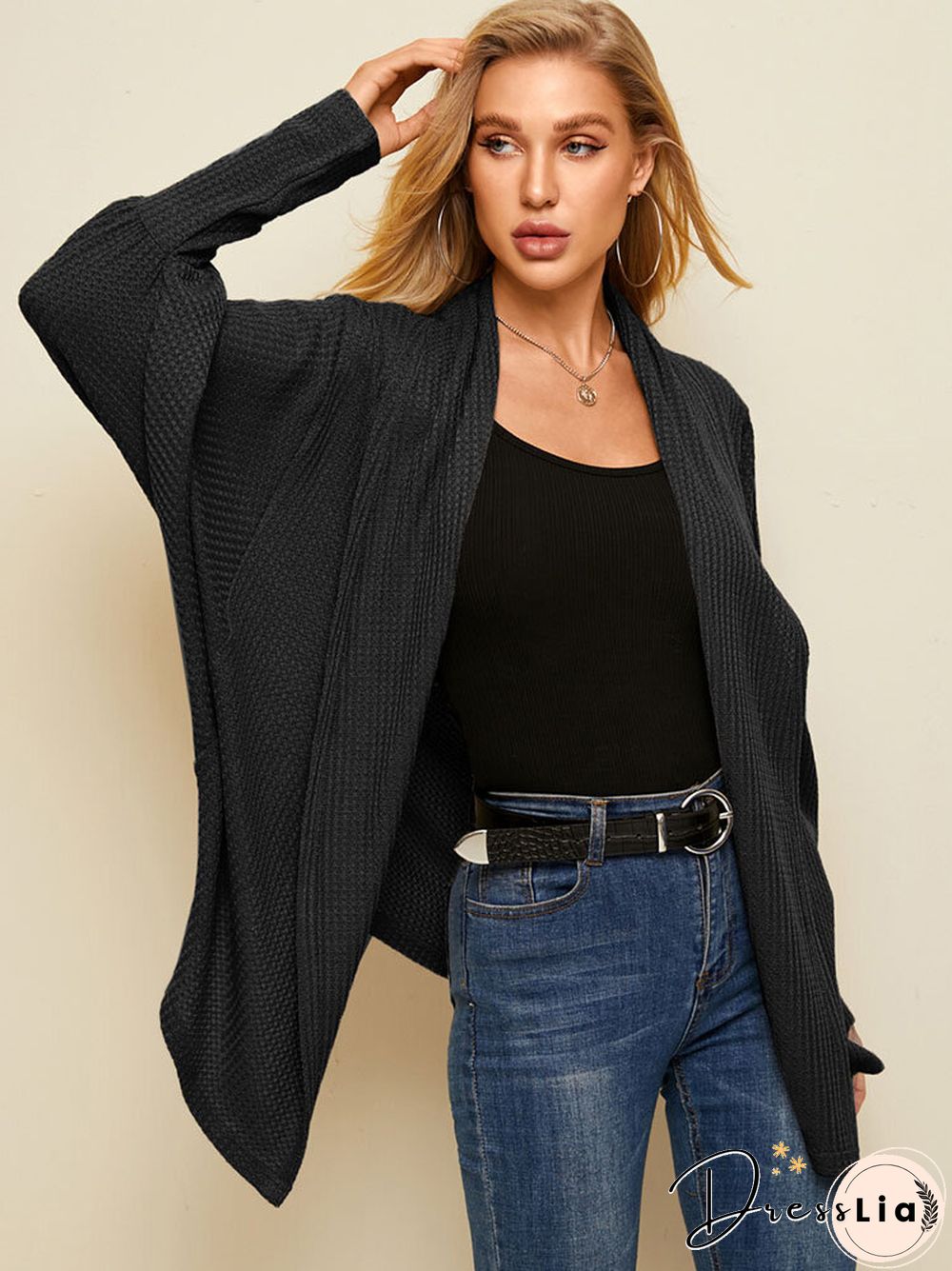 Solid Color Dolman Long Sleeve Loose Casual Cardigan For Women