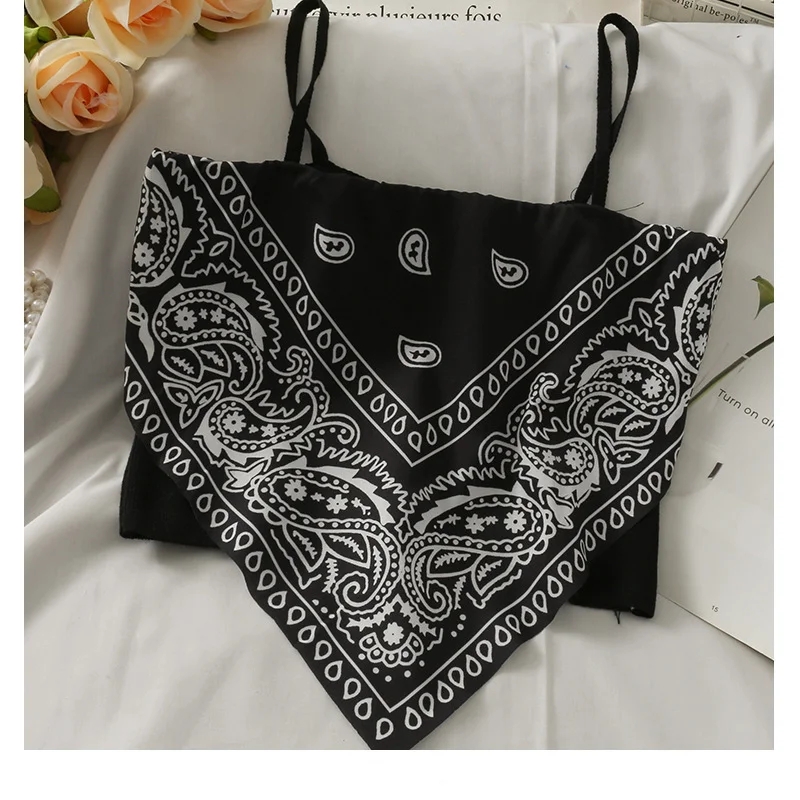 Uveng Uveng Print Splicing Short Belly Pocket Small Vest Woman 2024 New Slim Silk Sling Shirt Ice Refresher Silk Top