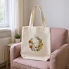 Crescent Roses Cross Stitch Canvas Bag Making Kits with Hoop Frame Printed Embroidered Canvas Bags for Adults Handicraft Sewing Materials DIY Tote Handbag Needlepoint Kits 12.5x14.4in