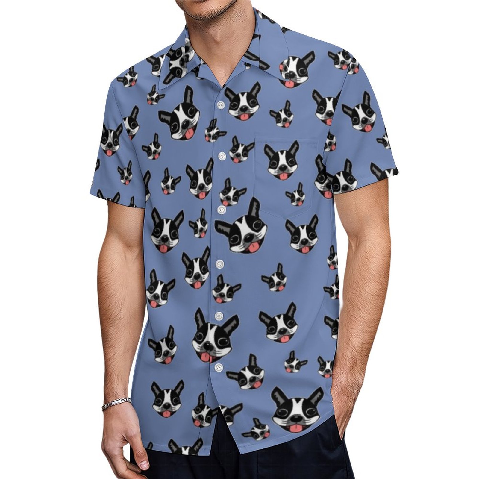 Milo The Boston Terrier Hawaiian Shirt Mens Button Down Plus Size Tropical Hawaii Beach Shirts