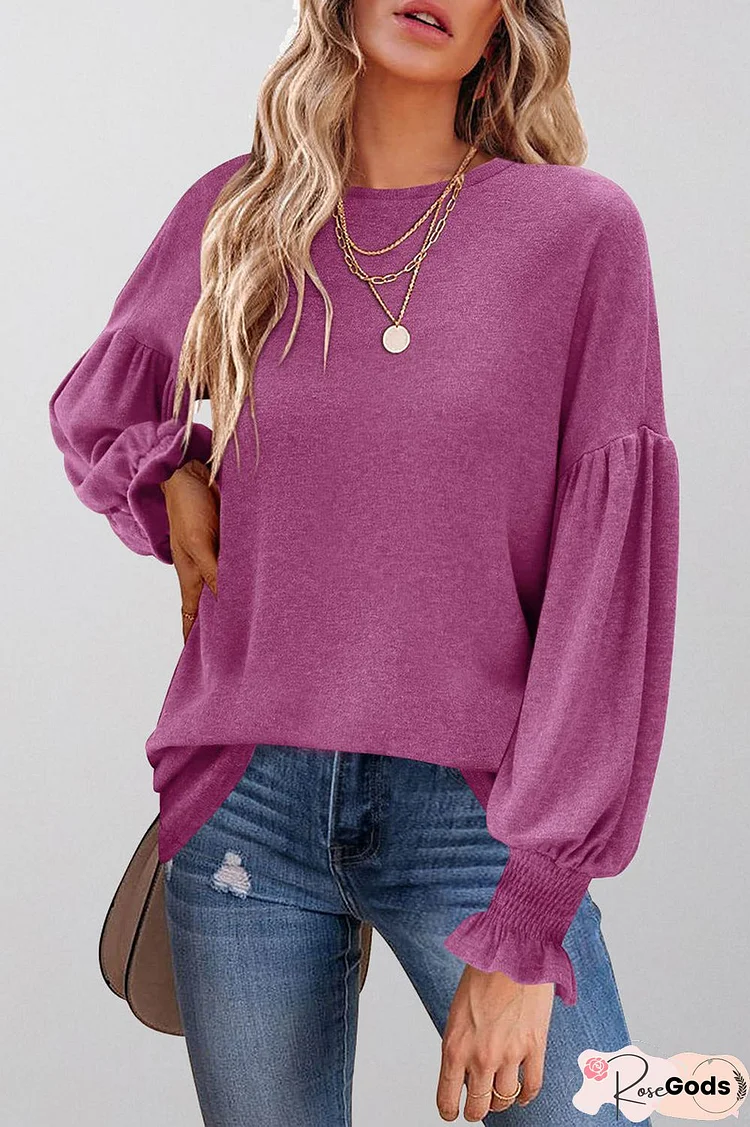 Cuff Sleeve O Neck Blouse