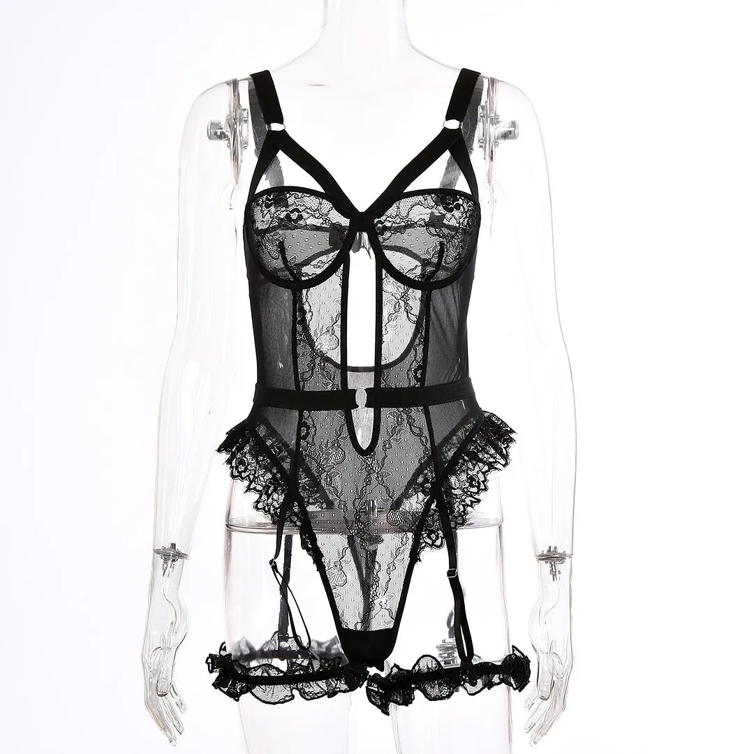 Churchf Sex Lingerie Sexy Black Lace Women's Evening Sex Set