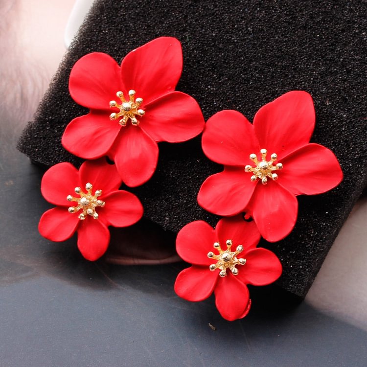 Double Flower Earrings Simple Ear Rings