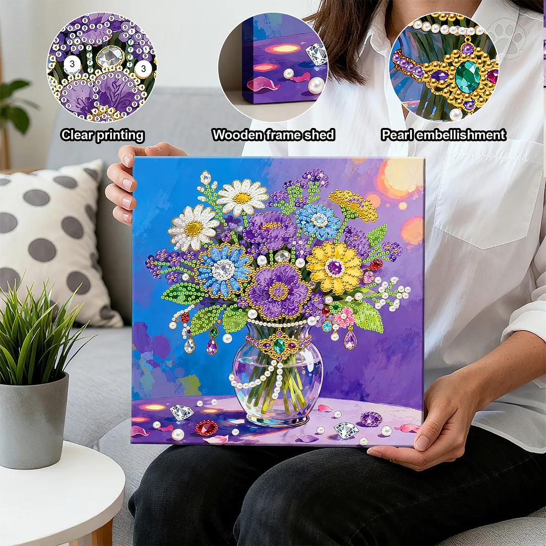 Vase DIY Pearl Painting Kit for Adults Gift Home Wall Decor 25x25cm With Frame