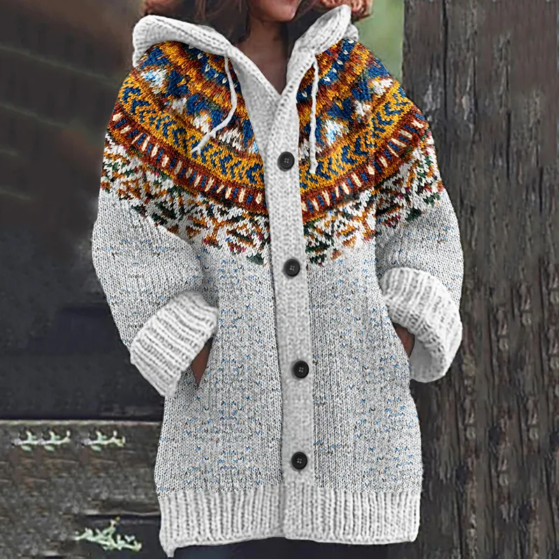 Vintage Color Block Jacquard Button Down Cozy Sweater