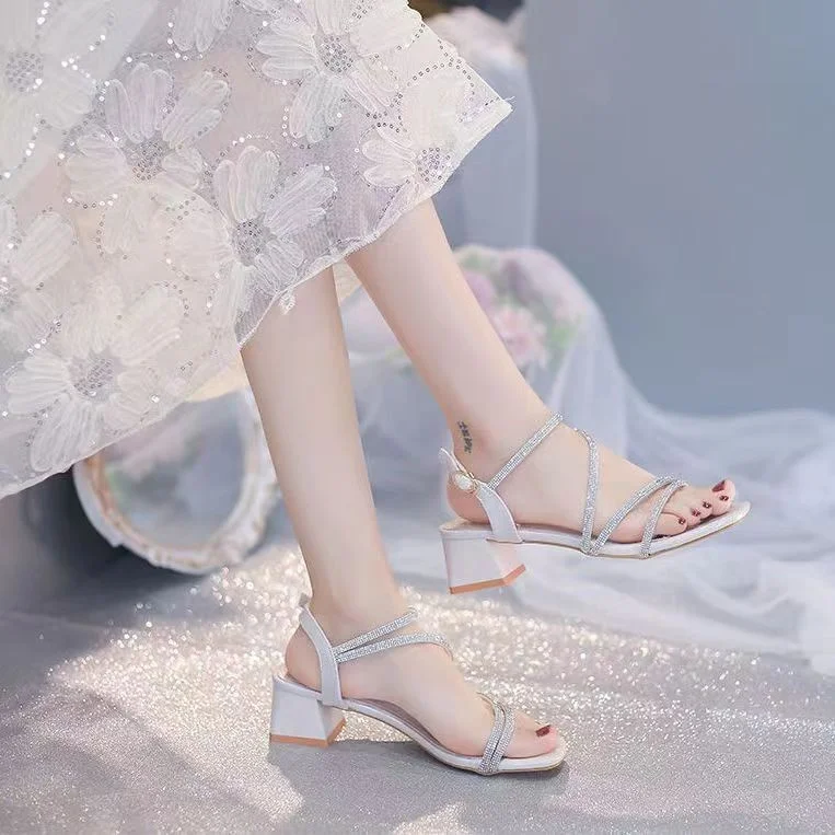 Brownm Brownm Heel Sandals Female Fairy Wind 2023 Summer New Small Fresh Temperament With Water Diamond With Skirt Sandals