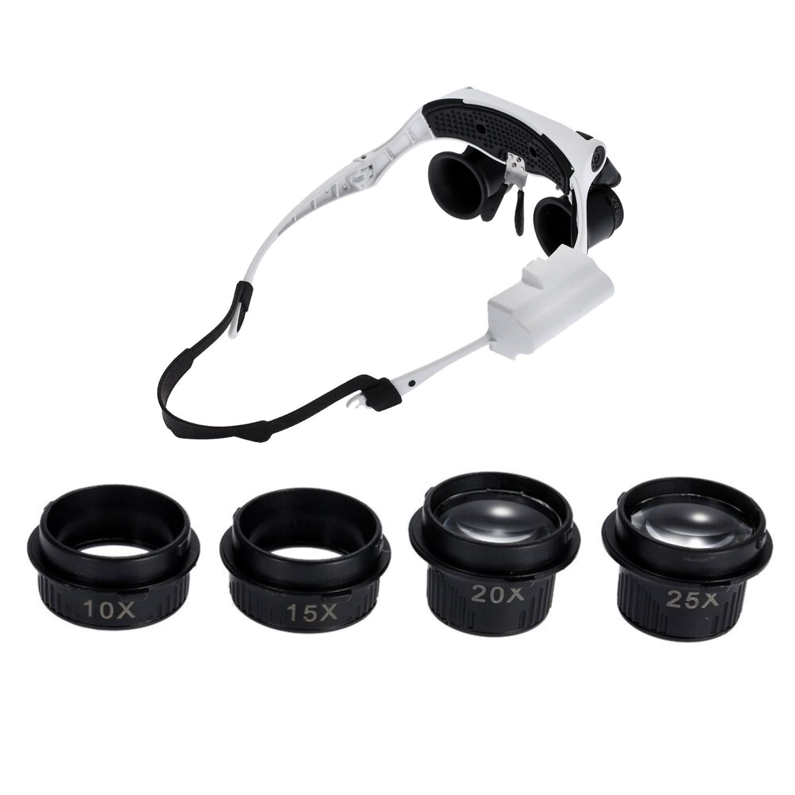 Likron Watches Professional Double Eye Magnifier Loupe Glasses with LED Light 8 Lens Set 10X to 25X for Jewelry