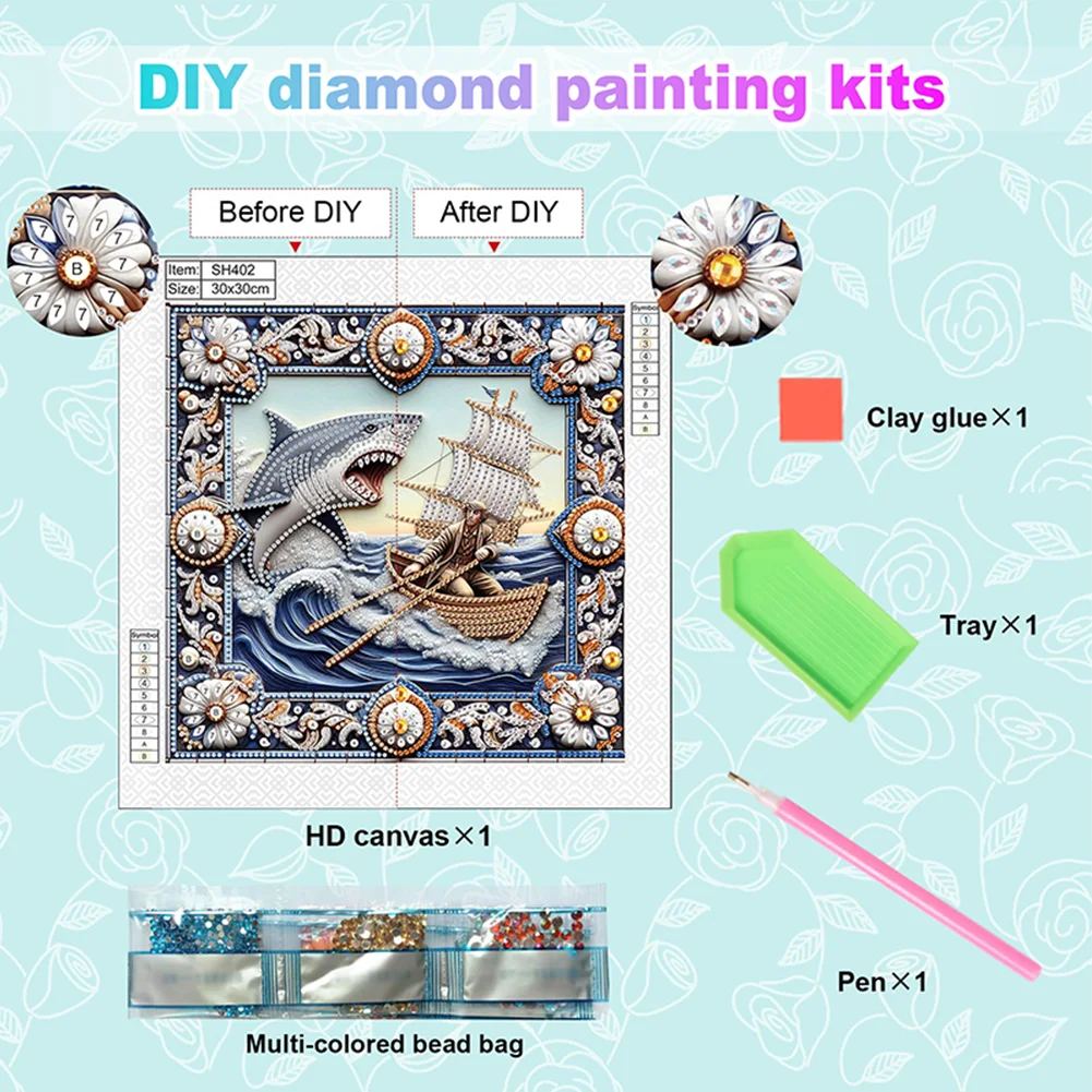 Diamond Painting - Partial Special Shaped Drill - Shark(Canvas|30*30cm)