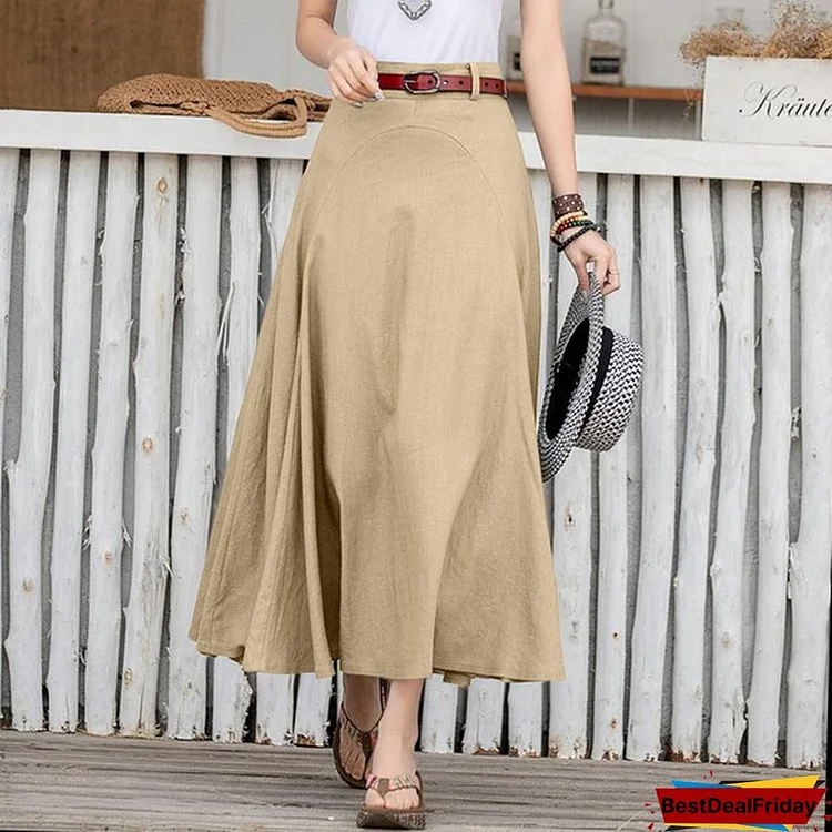  Evening Skirt Midi Buttons Skirt Women Summer Fashion Elastic Waist Dress
