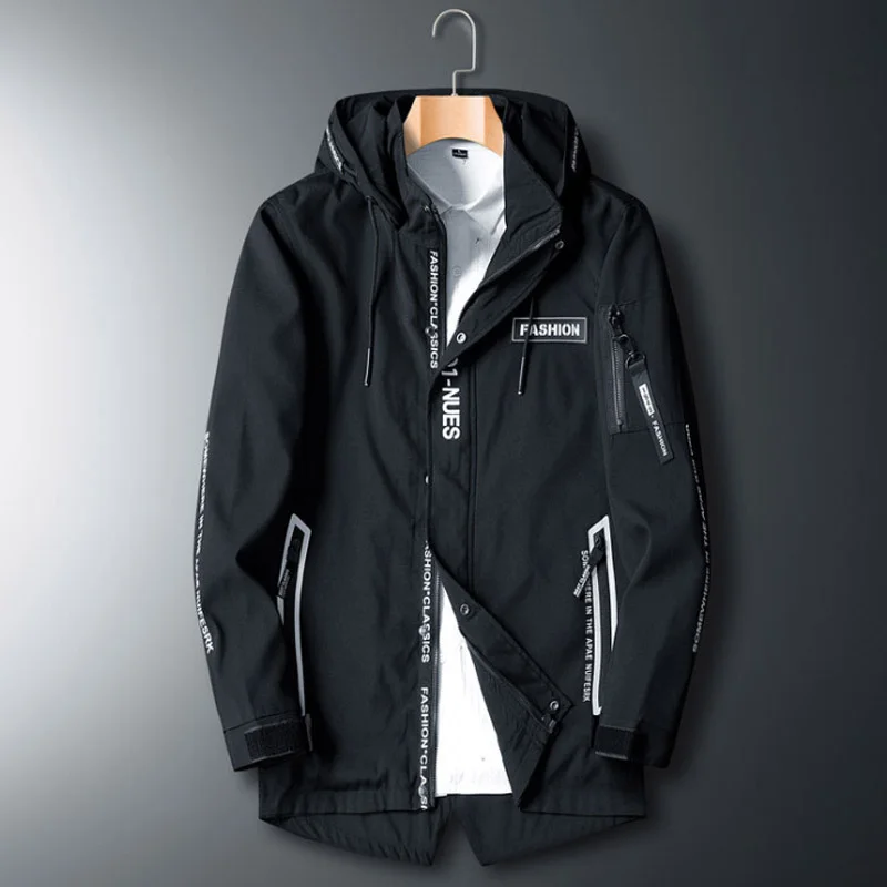 Casual Letter Pocket Hooded Trench Coat Techwear Shop