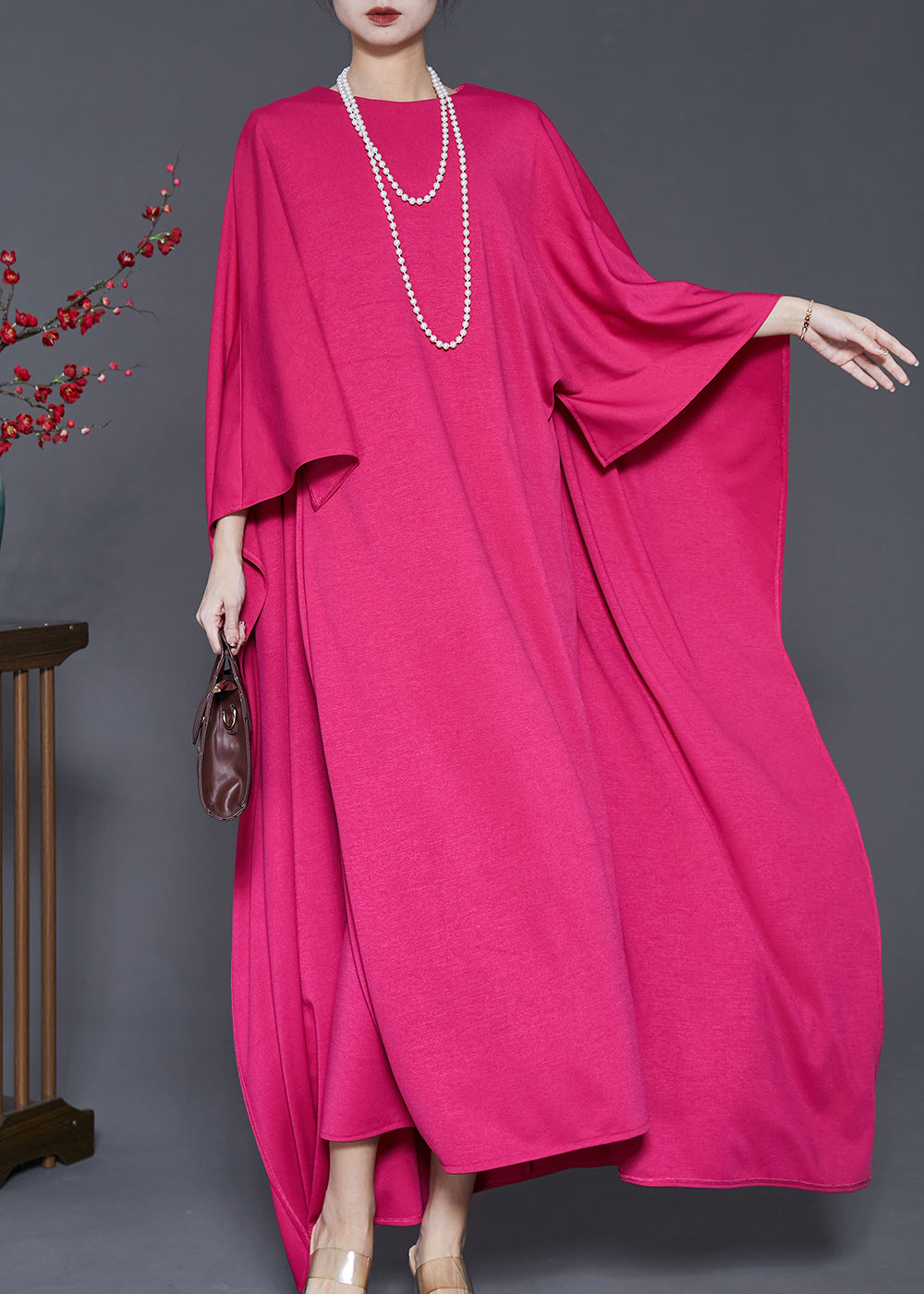 VCSHOES Rose Oversized Cotton Maxi Dress Cloak Sleeves