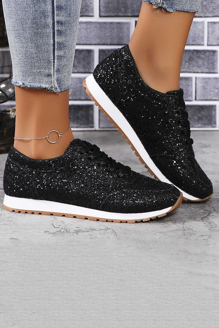 Casual Fashion Sequins Glitter Lace Up Running Shoes Sneakers 2024 - Xpluswear