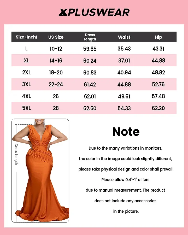 Xpluswear Plus Size Orange Formal Prom Deep V Neck Wide Straps Ruched Maxi Dresses