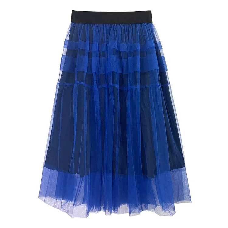 Temperament Fluorescent Mesh Patchwork Ruffle Skirt