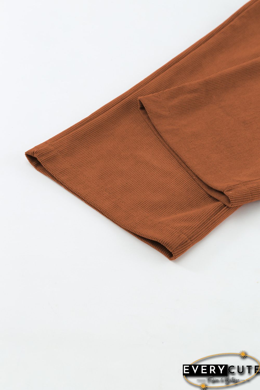 Brown Tie Knot Puff Sleeve Straight Leg High Rise Jumpsuit