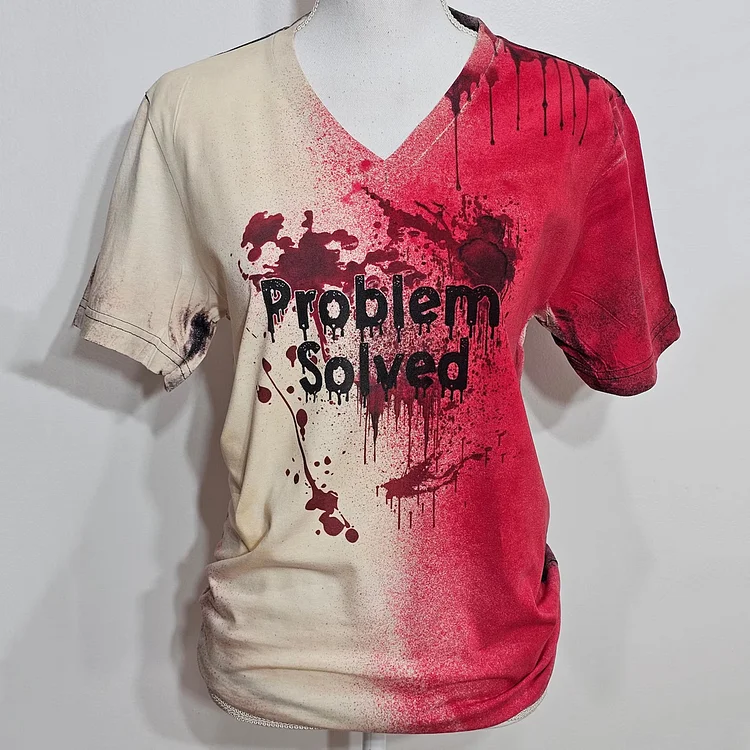 Unisex Bloody Problem Solved Halloween Art Pattern Print Cotton Graphic T-shirt