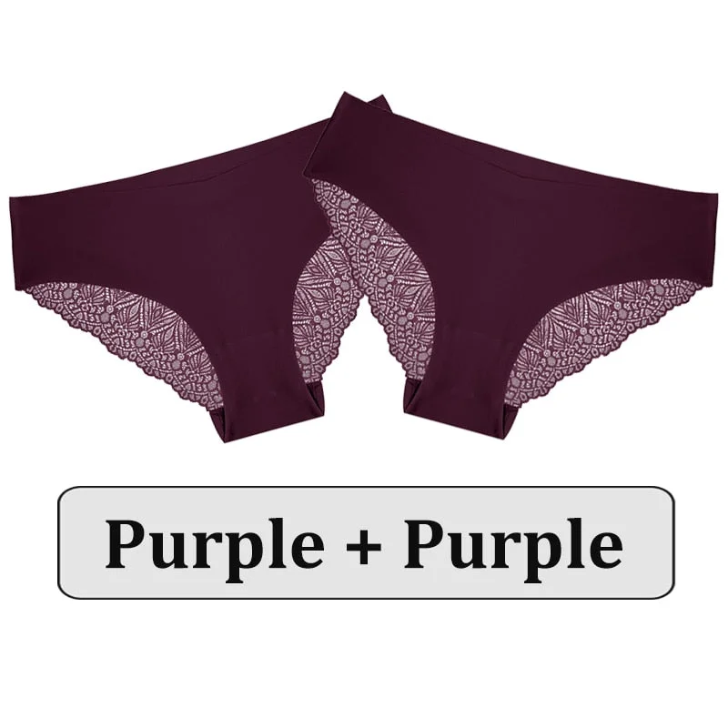 2PCS/Set Lace Panties Women Underwear Seamless Lingerie Sexy Panties Female Underpants Briefs Floral Lace Patchwork Woman Pantys