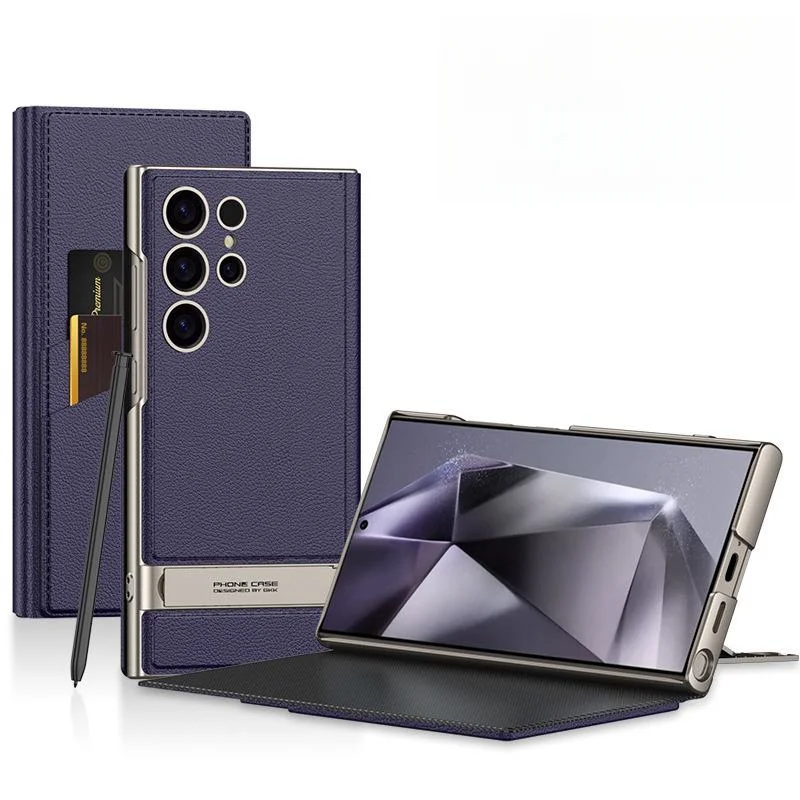 Samsung S Series Folding Stand Carbon Fiber Fine Pore Leather Phone Case