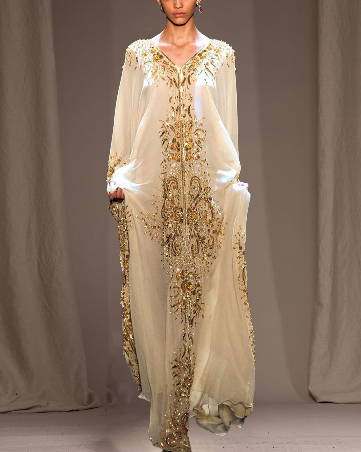 Elegant sequined V-neck gown