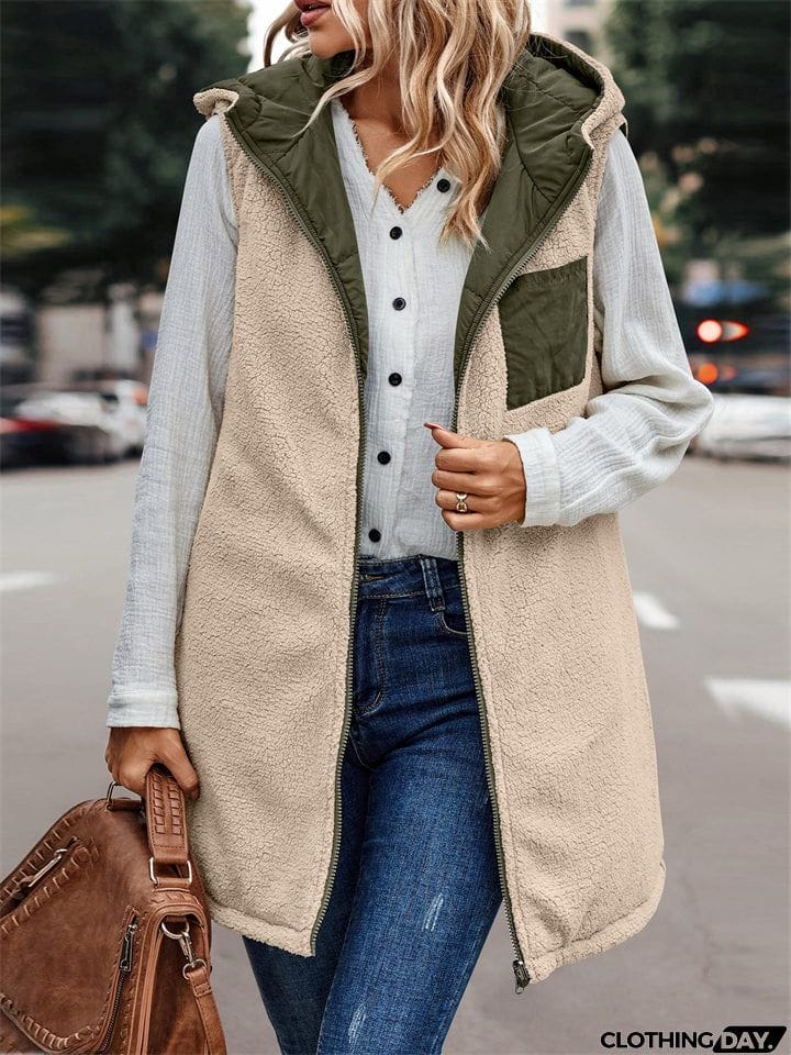 Sleeveless Zip-up Reversible Quilted Vest Puffer Jacket for Women