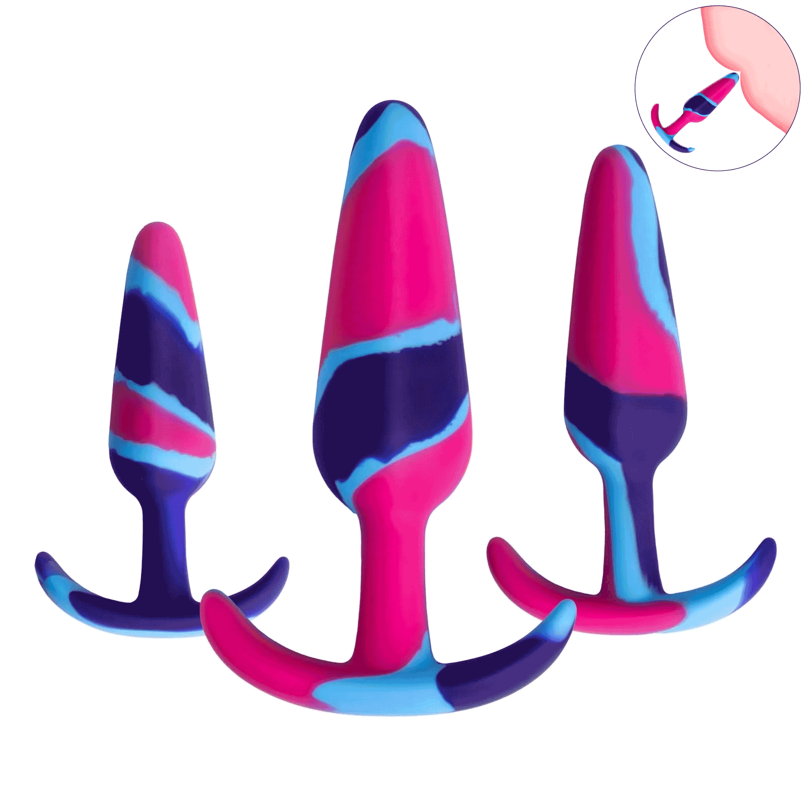 AnalToyHub - Multi-Color For Beginner's 3PCS Silicone Butt Plug Set with Flared Base, Anal Plug for Comfortable Long-Term Wear By Rose Toy