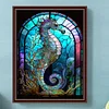 Diamond Painting-DIY Round Drill Stained Glass Hippocampus(Round and Part AB Drill) (35*45CM)