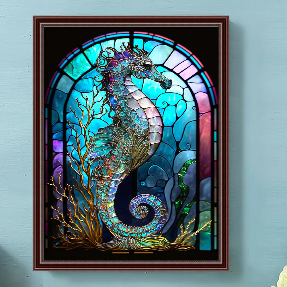 Partial AB Diamond Painting - Full Round Drill - Stained Glass Hippocampus(Canvas|35*45cm)