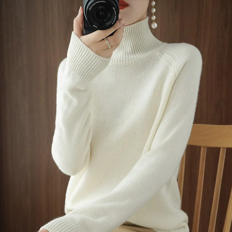Turtleneck Cashmere sweater  women winter cashmere jumpers  knit  female long sleeve thick loose pullover