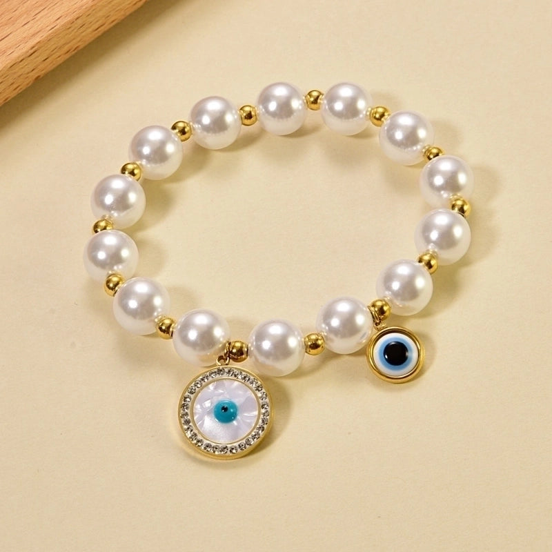 Novelty Minimalist Classic Style Devil’s Eye Palm Red Heart 304 Stainless Steel 18K Gold Plated Zircon  Bracelets In Bulk