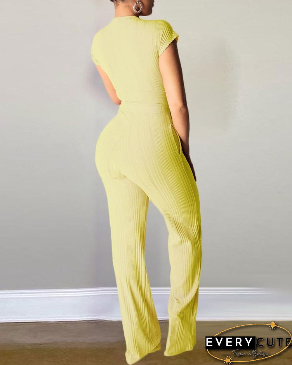 Knot Front Crop Top & Wide Leg Pants Set P12941