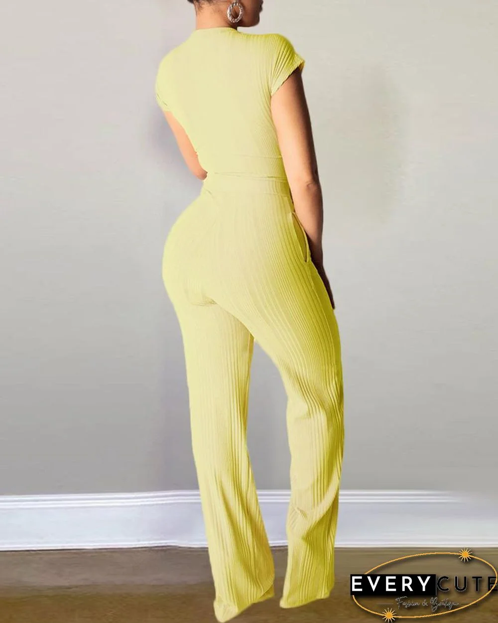 Knot Front Crop Top & Wide Leg Pants Set P12941