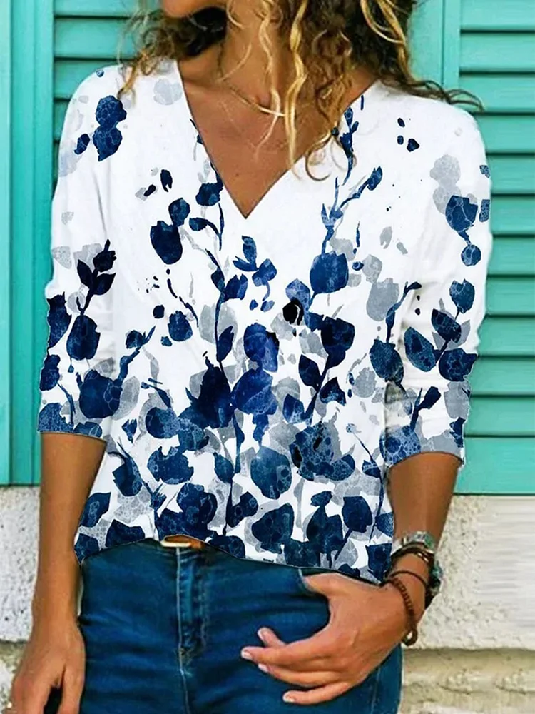 Long Sleeve Casual Floral Shirts & Tops