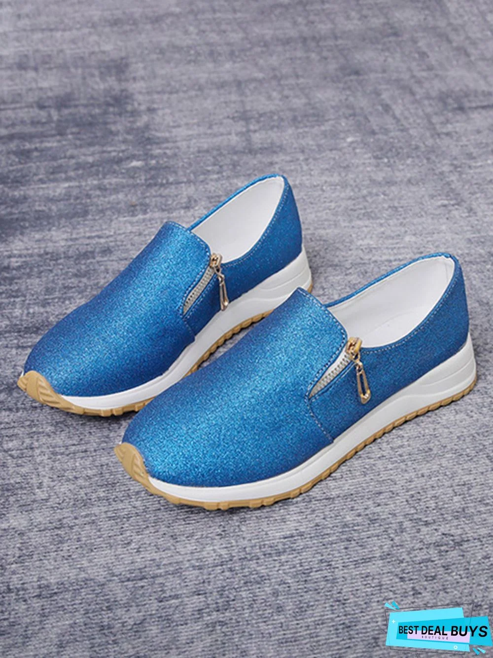 Lightweight Soft Sole Zip Glitter Casual Sneakers