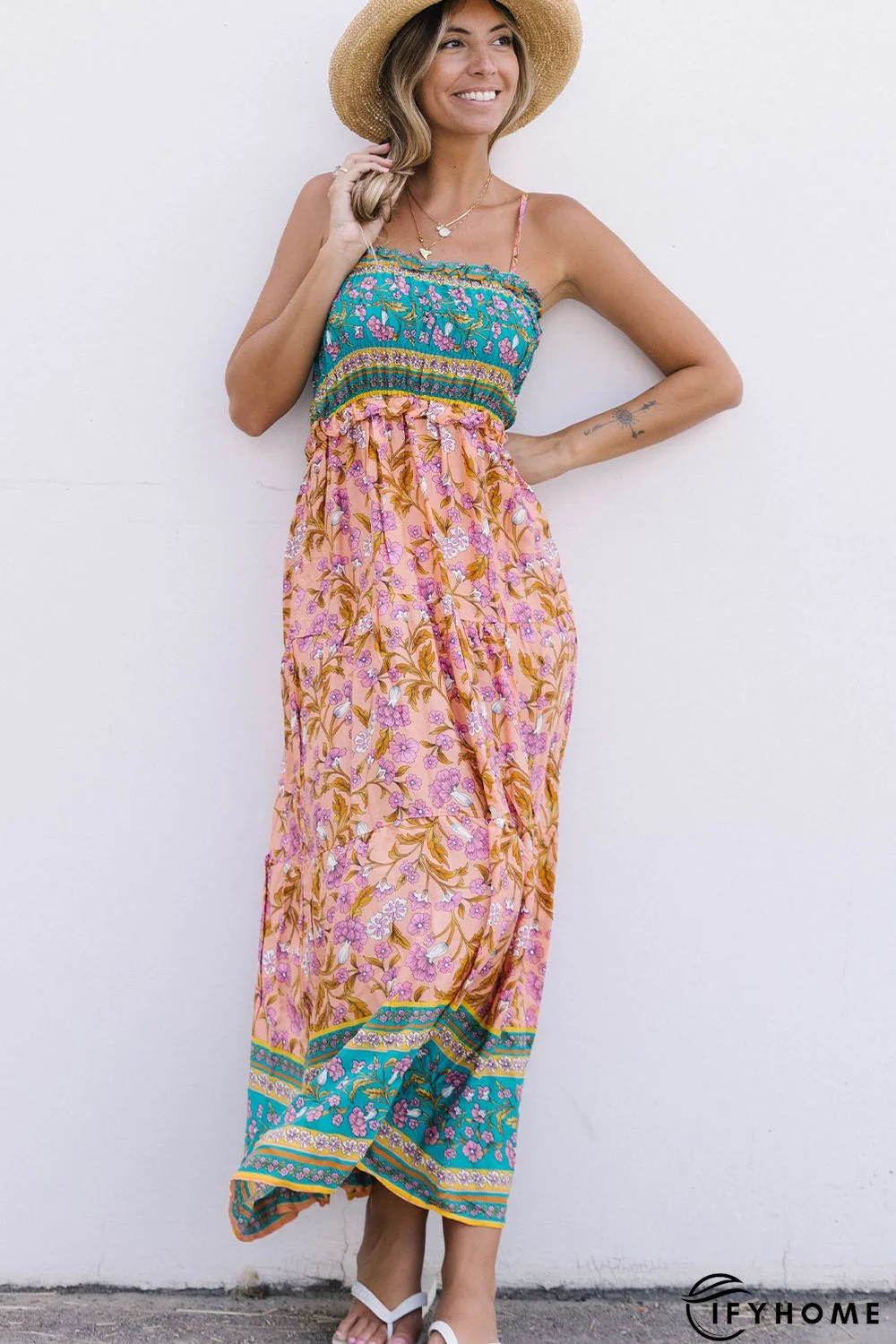 Floral Print Bodice Spaghetti Strap Maxi Dress | IFYHOME