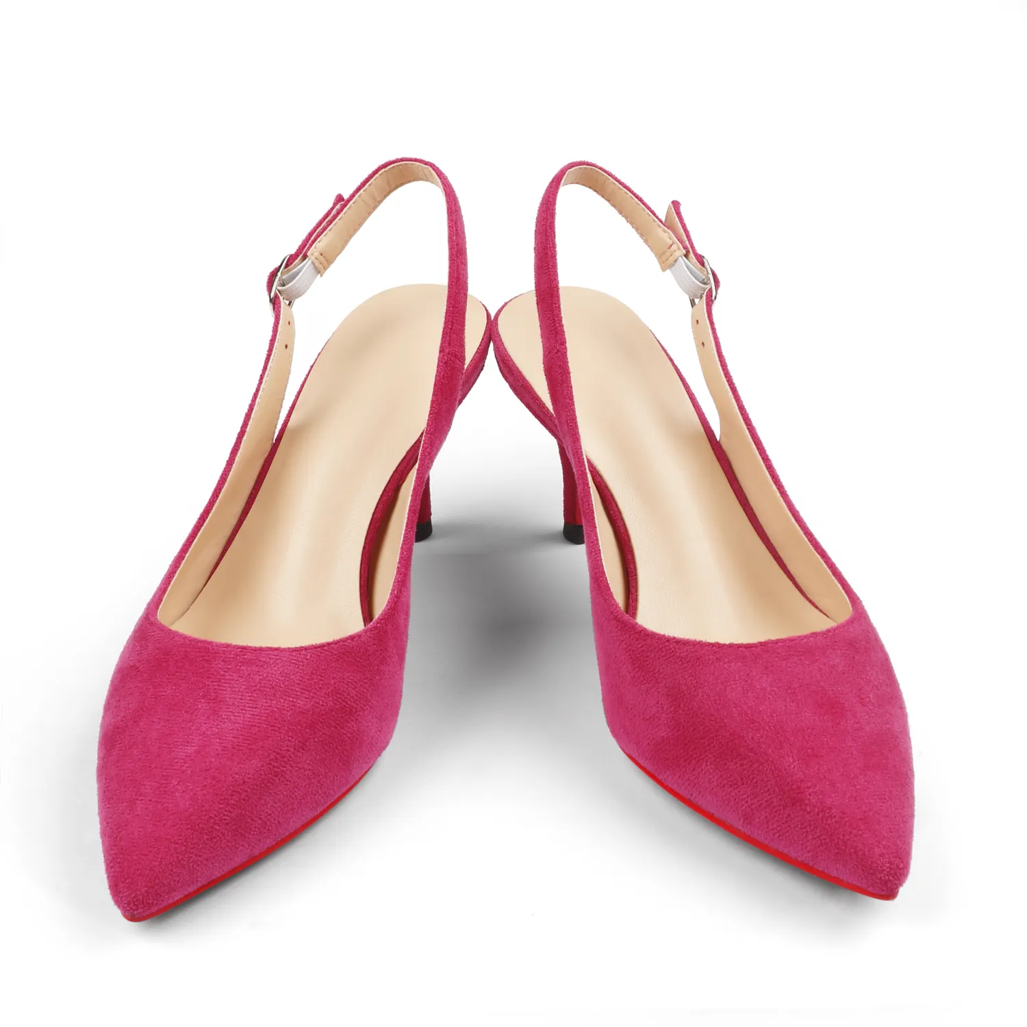 60mm Women's Pointed Toe Slingback Kitten Heels Red Bottom Suede Pumps-vocosishoes
