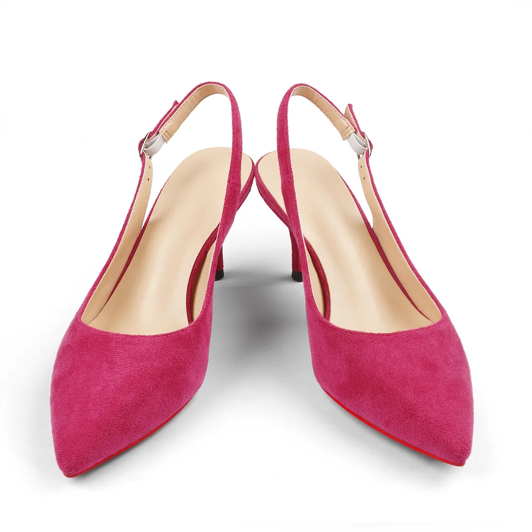 60mm Women's Pointed Toe Slingback Kitten Heels Red Bottom Suede Pumps-vocosishoes