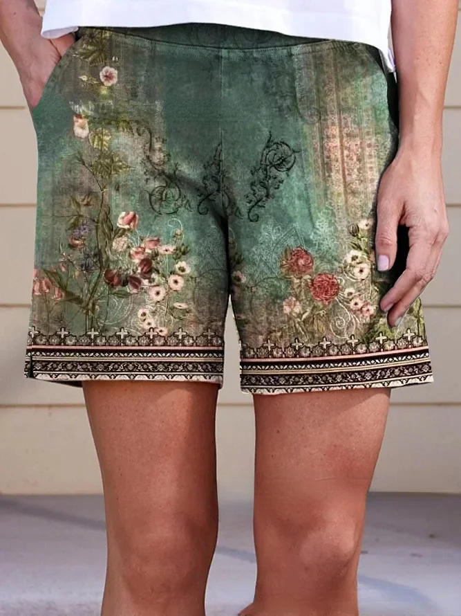 Summer Temu New National Style Printed Women's Shorts VangoghDress