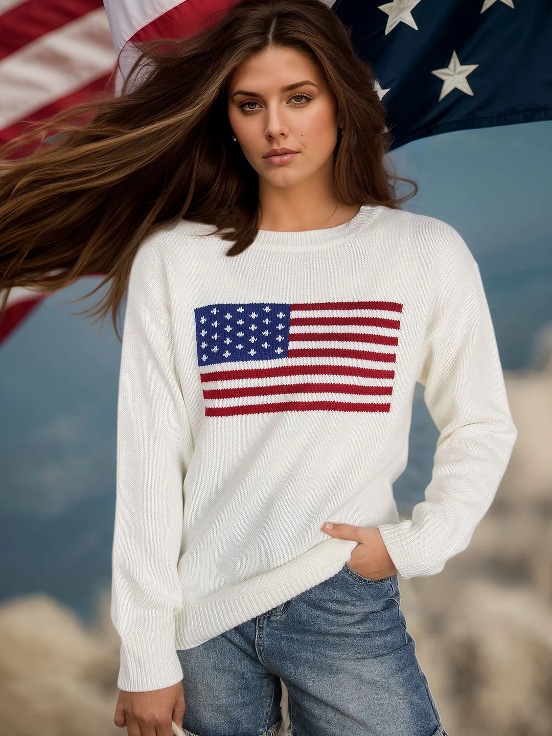 Athvotar Athvotar 2025 New Hot-Selling Flag Easter Independence Day Fashion Sweater Woman