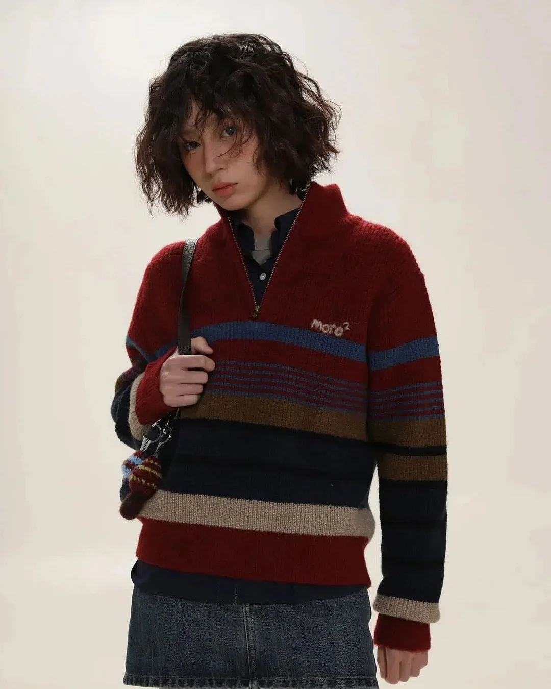 Brownm Aesthetic Knitted Zip Sweater