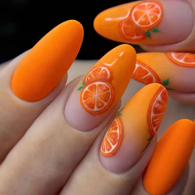 Churchf Churchf Autumn Story Orange Ins Wind Versatile Frosted Fake Nails Finished Slender Show White Beauty Nail Piece