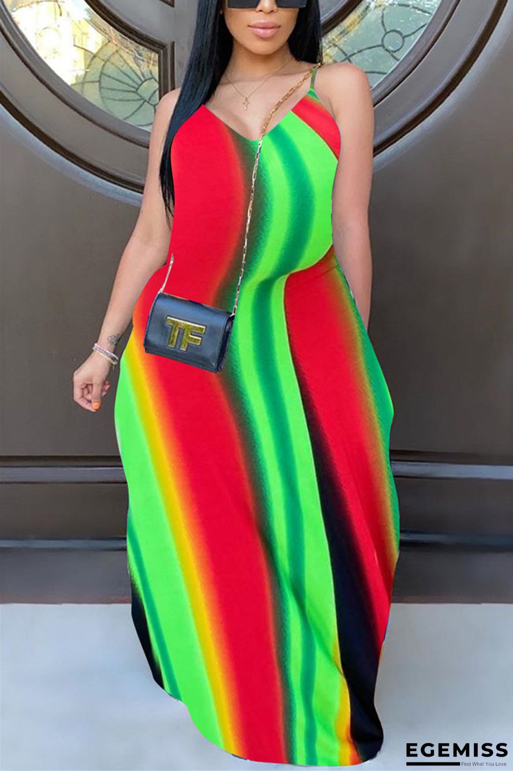 Multicolor Sexy Fashion Print Sling Loose Dress | EGEMISS