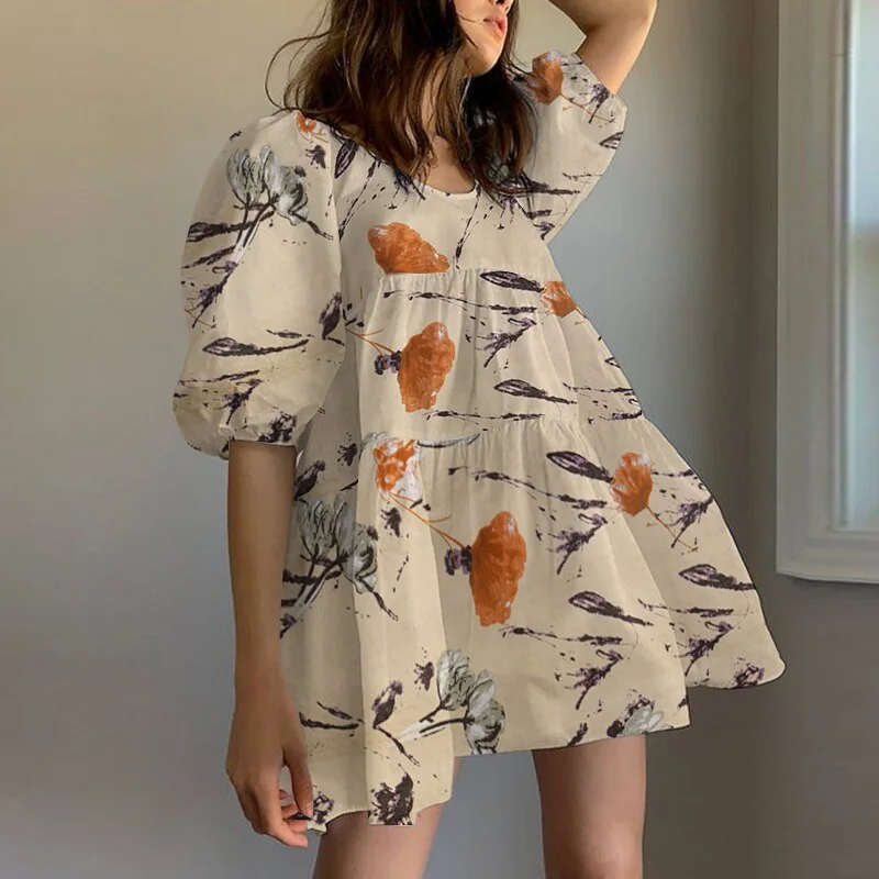 Jangj ZANZEA Bohemian Floral Printed Mini Dress Summer Women Sundress Vintage Short Sleeve Loose A-line Vestidos  Dresses