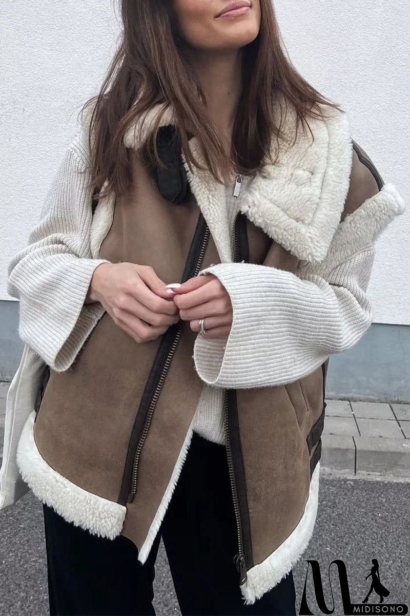 MidiSono - Casual Solid Patchwork Turndown Collar Tops