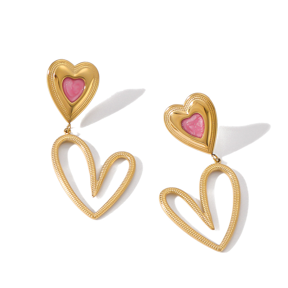 IG Style Asymmetrical Heart Heart Geometric Stainless Steel Electroplating Earrings